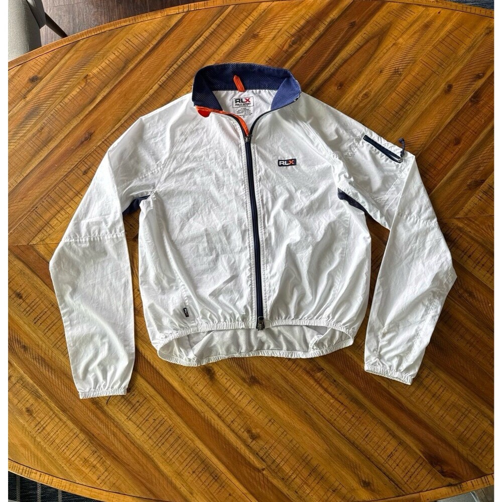 RLX Ralph Lauren Women’s Full Zip Windbreaker Jacket White Blue Orange